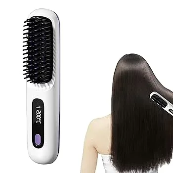 【中古】【未使用】コードレスヘアアイロン ブラシ、ヘアアイロン ブラシ, USB 充電ホットブラシ、3 つの加熱設定、コードレス、LCD ディスプレイ付き, マイナスイ