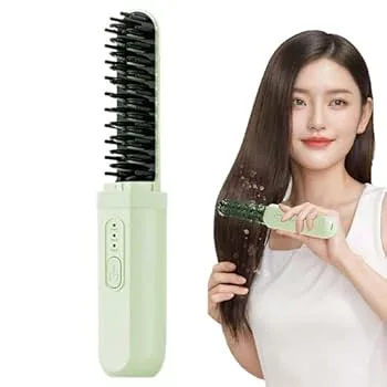 【中古】【未使用】コードレスヘアアイロンコーム、充電式高速加熱ヘアアイロンコーム、ヘアアイロンブラシ、3つの温度設定、コンパクトコードレス加熱コーム、旅行