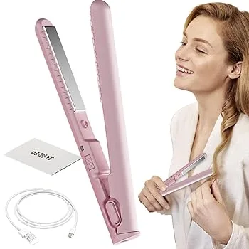 【中古】【未使用】コンパクトヘアストレートナー - トラベルフラットアイロン、軽量カーリングワンド| USB充電ヘアスタイリングツール、汎用性のあるヘアカーラー