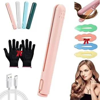 【中古】【未使用】2 in 1 両用ヘアカーラー、ポータブルミニ USB ヘアカーラー 、ロングヘアとショートヘア用の小型カールアイロン、ミニ両用ヘアアイロン 、すべ