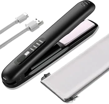 【中古】【未使用】ヘアアイロン コードレス カール ストレートスヘアアイロン 自動電源OFF 誤起動防止ロック ミニ 小型 持ち運び便利 男女兼用 家庭 旅行 出張 通