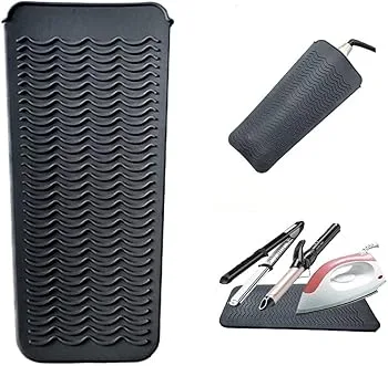 【中古】ヘアアイロン耐熱ポーチ 滑り止めマット 2way 260℃の高温も耐熱しやけど防止 旅行出張など携帯に便利 黒
