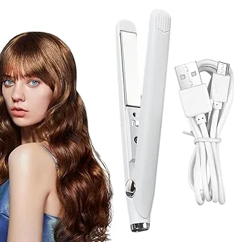 【中古】トラベルヘアアイロン | 2 in 1 ヘアアイロンとカーラー トラベル サイズ - 高速ヒートアップセラミックプレートヘアスタイリングツール、アパー