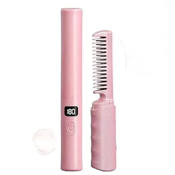 【中古】急速予熱 ヒートブラシ 縮毛矯正コーム コードレス 女性用ヘアアイロン ブラシ ブラシアイロン ストレート マイナスイオン USB充電式 連続使用 3