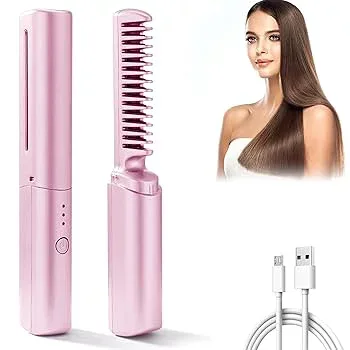 【中古】starrycoo充電式ミニヘアアイロン ヒートブラシ コードレスポータブルヘアアイロンブラシ, コードレスヘアアイロンブラシ, 2 In 1 トラベルヘア
