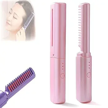 【中古】充電式ミニヘアアイロン、旅行用ポータブルUSB充電コードレスヘアアイロンバーシュ、3つの温度調整フラットアイロン、16本の櫛歯、内蔵4000mAh充