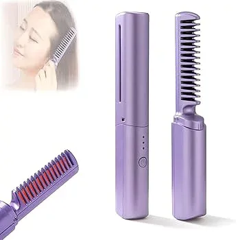 【中古】充電式ミニヘアアイロン、旅行用ポータブルUSB充電コードレスヘアアイロンバーシュ、3つの温度調整フラットアイロン、16本の櫛歯、内蔵4000mAh充