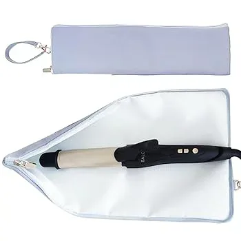 【中古】ヘアアイロンポーチ 耐熱 ヘアアイロンケース ホワイトグレー シェルピンク サックスブルー ヘアアイロン 収納 吊り下げ 引っ掛け 熱いままOK 旅