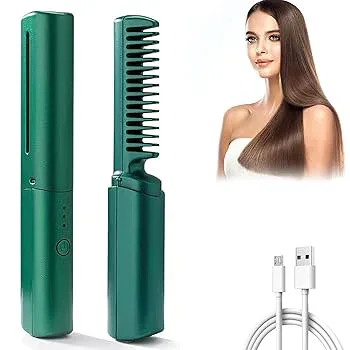 【中古】充電式ミニヘアアイロン ヒートブラシ コードレスポータブルヘアアイロンブラシ, コードレスヘアアイロンブラシ, 2 In 1 トラベルヘアストレート