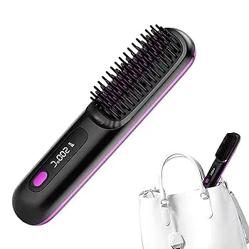 【中古】ストレートニング Mb、ヘアアイロン コーム,ヘアアイロンブラシLCD ディスプレイコードレス電気ホットコーム、3 つの加熱設定、USB 充電付き |
