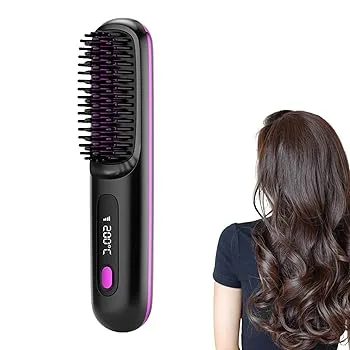 【中古】ブラシアイロン、 ヘアアイロンブラシ、 ヒートブラシ コードレス、ヘアアイロンブラシ、ポータブルストレートアイロンブラシ、USB充電コードレ