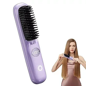 【中古】ヘアアイロン ブラシ、コードレス ヘアアイロン | ポータブルヘアストレートナー USB 充電スムージングヘアブラシ | サーマルブラシ、ストレート