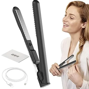 【中古】トラベルヘアアイロン、ストレートヘアアイロン、カーラー 2 in 1 | コードレスヘアアイロン ヘアアイロン | USB 充電 2-in-1 カーリングワンド