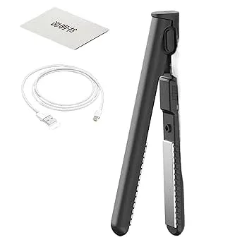 【中古】ストレートヘアアイロンとカーラー 2 in 1、ショートヘア用小型フラットアイロン,ヘアアイロン、ポータブルヘアアイロン | USB充電2-in-1カーリ