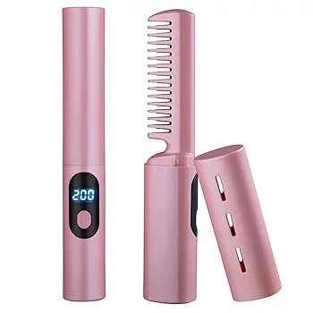 【中古】ヒートブラシ コードレス ヘアアイロン ミニ PT加熱 USB充電式 160℃/180℃/200℃温度調整 静電防止 デジタル表示 持ち運び 4000mAh 116g ブラシ