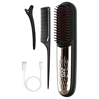 【中古】コードレスヘアアイロンブラシポータブル旅行ホットコームストレートヘアアイロン女性のためのストレートコーム USB 充電式