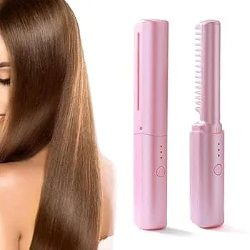 【中古】ミニヘアアイロン 2 in 1デュアルパーパスヘアスタイリング USB充電式 コードレスヘアアイロンブラシ ポータブルヘアアイロンブラシ ミニヘアス