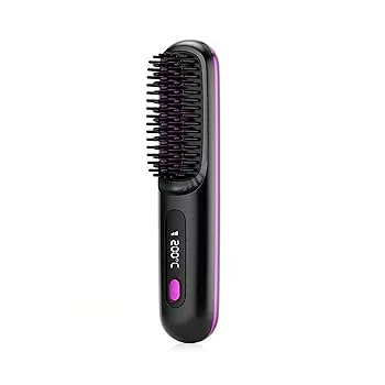 【中古】ヒートブラシ コードレス ヘアアイロン ストレートブラシ ミニ 160〜200℃温度調整 静電気防止 3段階調節 火傷防止 Type-C 充電式 持ち運び