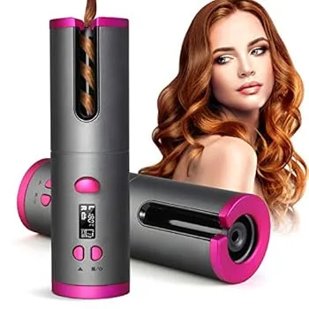 【中古】オートカールヘアアイロン コードレス自動カールアイロン 温度調節可能ヘアアイロン 多機能USB充電自動巻き髪 自宅 旅行に