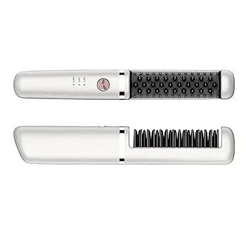 【中古】ヘアアイロンブラシ コードレス ヘアアイロン USB充電式 3段階温度設定可能 ヒートブラシ マイナスイオン コードレスヘアアイロン ストレート 軽