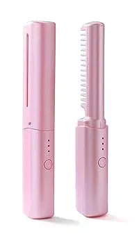 【中古】【2024年新モデル】直?梳 充電式ミニ縮毛矯正コーム、ポータブルコードレスストレートナーブラシ、USB充電式旅行縮毛矯正、3温度電気ストレート