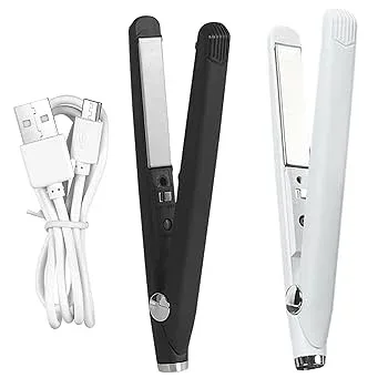 【中古】トラベルヘアアイロン - 2 in 1 ヘアアイロンとカーラー トラベル サイズ | USB 電源高速ヒートアップセラミックプレートヘアアイロンプロのヘア