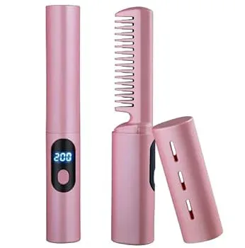 【中古】ストレートブラシ ヒートブラシ ヘアアイロン 電熱ヘアブラシ USB充電式 急速加熱 温度記憶 火傷防止 LEDデイスプレー 116G 軽量 持ち運び便利