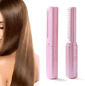【中古】ミニカーラー 2-in-1 ヘアスタイリング USB 充電式 コードレス カーリング ブラシ ポータブル カーリング ブラシ ミニ ストレートヘアアイロン