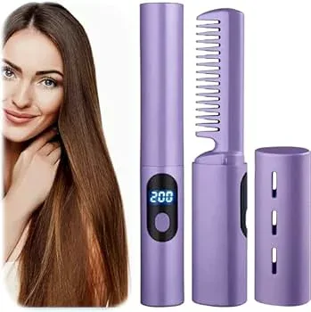 【中古】充電式ミニヘアアイロン, ポータブルヘアアイロンブラシ, コードレスヘアアイロンブラシ, 2 In 1 トラベルヘアストレートナー, USB充電式 コード