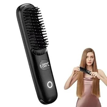 【中古】ヘアアイロン ブラシ、コードレス ヘアアイロン, コームポータブルヘアストレートナー多機能スムージングヘアブラシ, ストレートヘアアイロン、