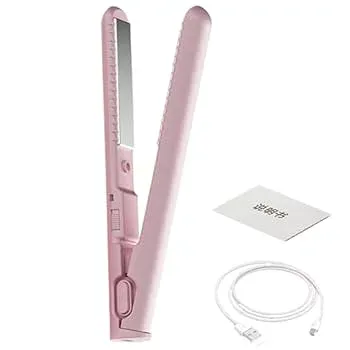 【中古】トラベルフラットアイロン、トラベルヘアアイロン - ポータブルヘアアイロン、コードレスヘアアイロン,USB充電2-in-1カーリングワンド&フラット