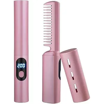 【中古】Jompog ブラシアイロン 電気ブラシ 2in1 小型 軽量 USB充電 携帯便利 ヒートブラシ ヘアアイロン ミニ 温度調整3段階 髪質改善 ヘアアイロン コ
