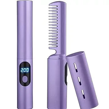 【中古】ヒートブラシ コードレス ストレートブラシ ストレート アイロン ブラシアイロン ヘアアイロン USB充電式 150~200℃ 3段階レベル調整デジタルデ