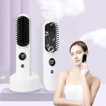 【中古】ヒートブラシ ストレートアイロン コードレス ヘアアイロン ブラシアイロン ストレート カール USB充電式 充電スタンド 120〜200℃温度 9段階レ