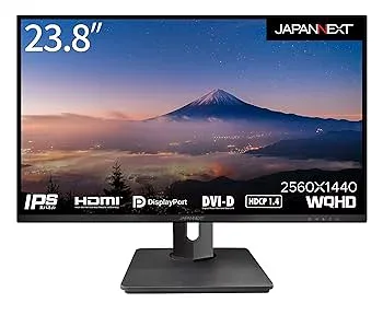 【中古】JAPANNEXT 23.8インチ モニター WQHD 2560x1440解像度 IPS ディスプレイ (HDMI/DisplayPort/高さ調節/回転(ピボット)機能/VESA対応/ブルーライト