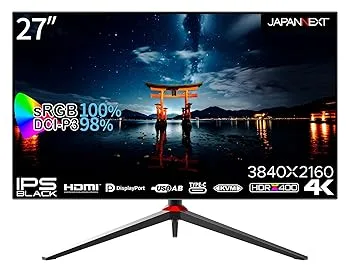 【中古】JAPANNEXT 27インチ モニター 4K UHD 3840x2160解像度 IPS BLACK ディスプレイ (KVM/HDMI/USB-C 給電 (65W) / DisplayPort/スピーカー内蔵/高さ