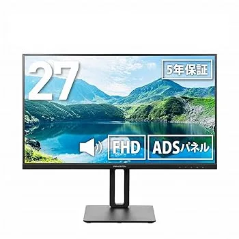 【中古】プリンストン モニター 27インチ フルHD ADSパネル USB Type-C HDMI DisplayPort 高さ調整 縦横回転 USBハブ ブルーライト軽減 スピーカー内蔵