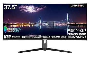【中古】【未使用】JAPANNEXT 37.5インチ曲面 IPSパネル UWQHD+(3840 x 1600)解像度 ウルトラワイドモニター JN-IPSC375UWQHDPR-H-C65W 75Hz対応 USB-C給電(最大65