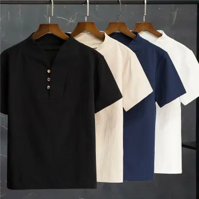 セットアップ メンズ 男性用 チャイナ風 中華風 リネン 麻 綿麻 コットンリネン 半袖 Tシャツ トップス パンツ ボトムス 大きいサイズ ビッグサイズ 夏 カジュアル 普段使い 白 黒 カーキ 紺