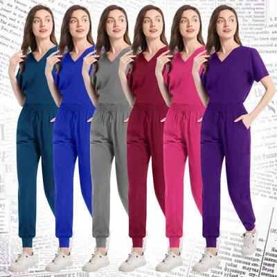 スクラブ レディース 女性用 半袖 Vネック 医療 病院 ドクターウェア 医師服 手術着 美容院 看護服 介護服 作業着 ストレッチ 吸湿速乾 伸縮性 ポリエステル セットアップ