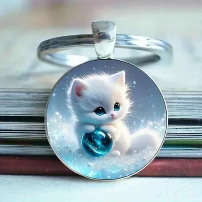 キーホルダー キーリング キーチャーム ふわふわ かわいい 猫 子猫 キャット アニマルデザイン バッグチャーム アクセサリー シルバー ガラス おしゃれ 普段使い