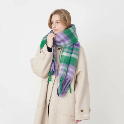 マフラー レディース 女性用 フランス風 クラシック レトロ チェック柄 フェイクカシミヤ ポリエステル 大判 ストール 冬 秋冬 防寒 保温 通勤 通学 普段使い