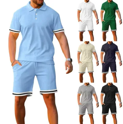 セットアップ メンズ 男性用 大きいサイズ 夏 ポロ襟 ボタン 半袖 Tシャツ 短パン ポリエステル混紡 スポーツカジュアル 普段着 リラックスウェア 部屋着