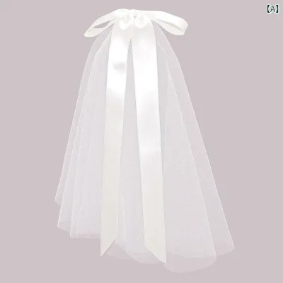 ウエディングベール レディース ショート リボン フリンジ チュール 白 緞帯 コーム付き ブライダル 結婚式 挙式 披露宴 前撮り フォトウエディング 二次会 パーティー 髪飾り ヘアアクセサリー かわいい 綺麗