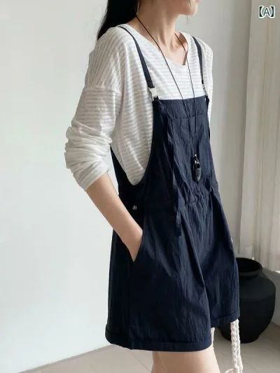 サロペットパンツ レディース ショートパンツ オールインワン つなぎ ウエスト調節 ウエストマーク 脚長効果 体型カバー カジュアル レトロ ガーリー コットン混 ノースリーブ 夏 薄手 紺 緑
