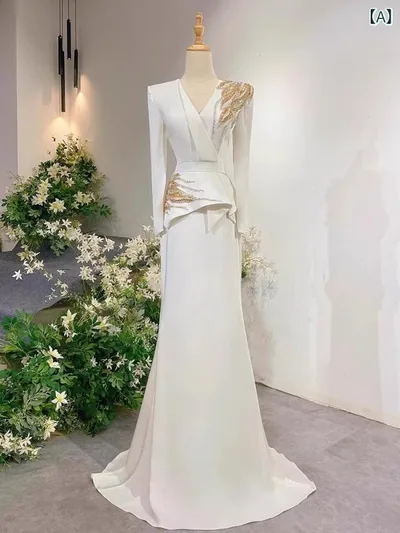 Dress, Women's, Long Length, Long Sleeve, Formal, Concert, Recital, Piano, Party, Classy, Elegant, Luxury, Emcee, Wedding, After-party, Dinner, Invitation, Colored Dress, A-line, High Waist