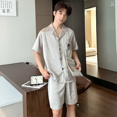 パジャマ ペア ルームウェア レディース メンズ 春夏 半袖 前開き ショートパンツ 接触冷感 シルク調 薄手 涼しい ウエストゴム 襟付き 部屋着