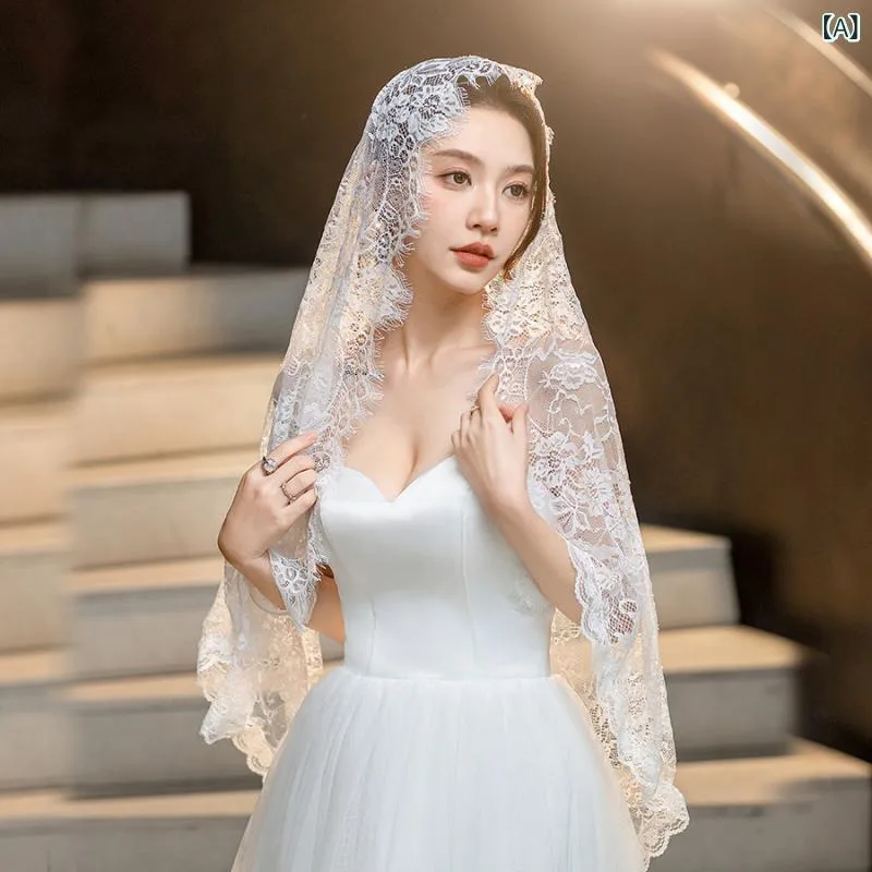 ショール レディース ヘッドドレス 頭巾 頭紗 レース 花柄 透かし彫り ロング丈 春夏秋冬 結婚式 パーティー 披露宴 演奏会 上品 エレガント ブラック ホワイト
