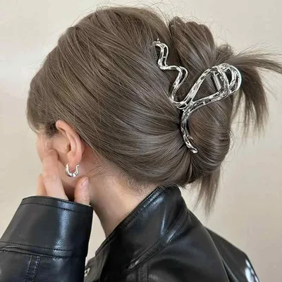 ヘアクリップ レディース 金属 メタル バンスクリップ 大 髪留め 髪飾り シンプル ヘアアクセサリー シルバー ブラック 2色