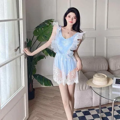水着 レディース ワンピース フリル チュール 切り替え 体型カバー バックシャン ワイヤーなし 美脚 温泉 海 ビーチ リゾート スイエロー
